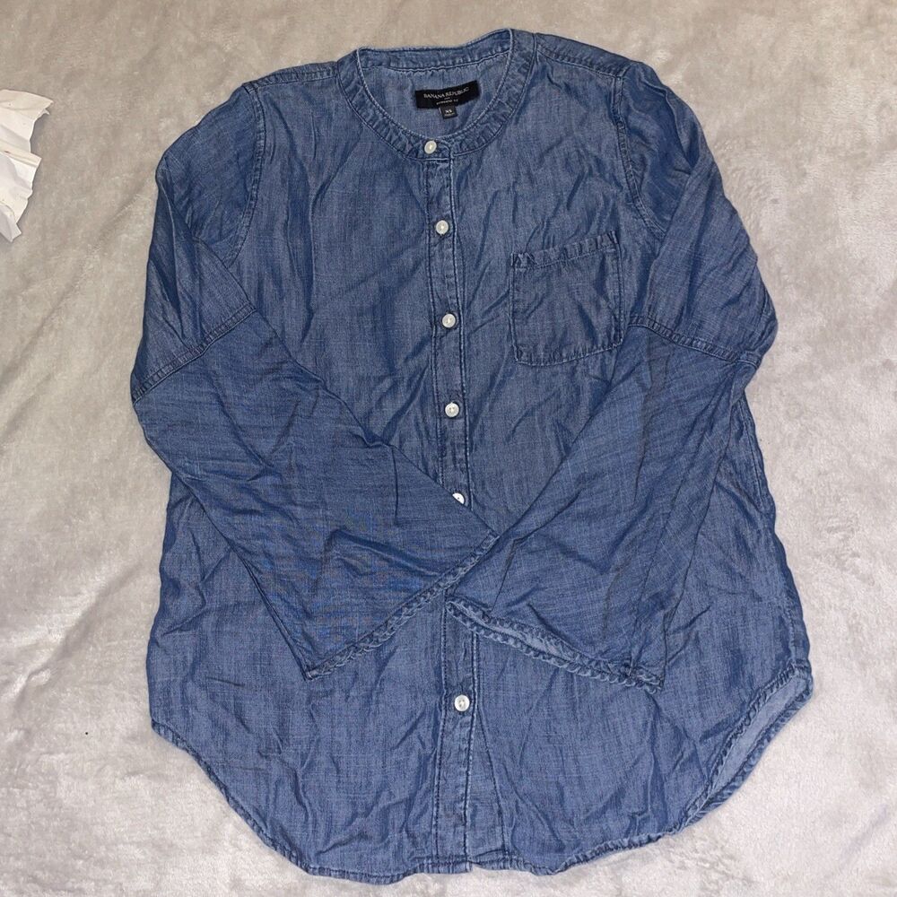 Banana Republic M Boyfriend Fit Blue Lyocell Career Casual Flare Sleeve